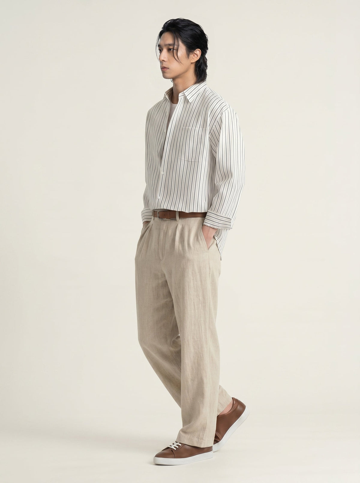 Luca Hidden-Placket Stripe Shirt
