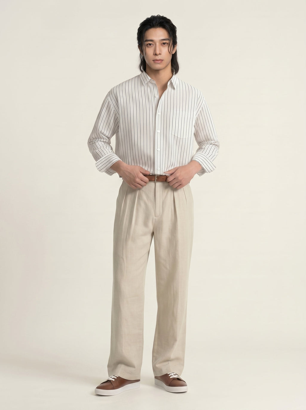 Aurelio Washed Linen Pleated Trousers
