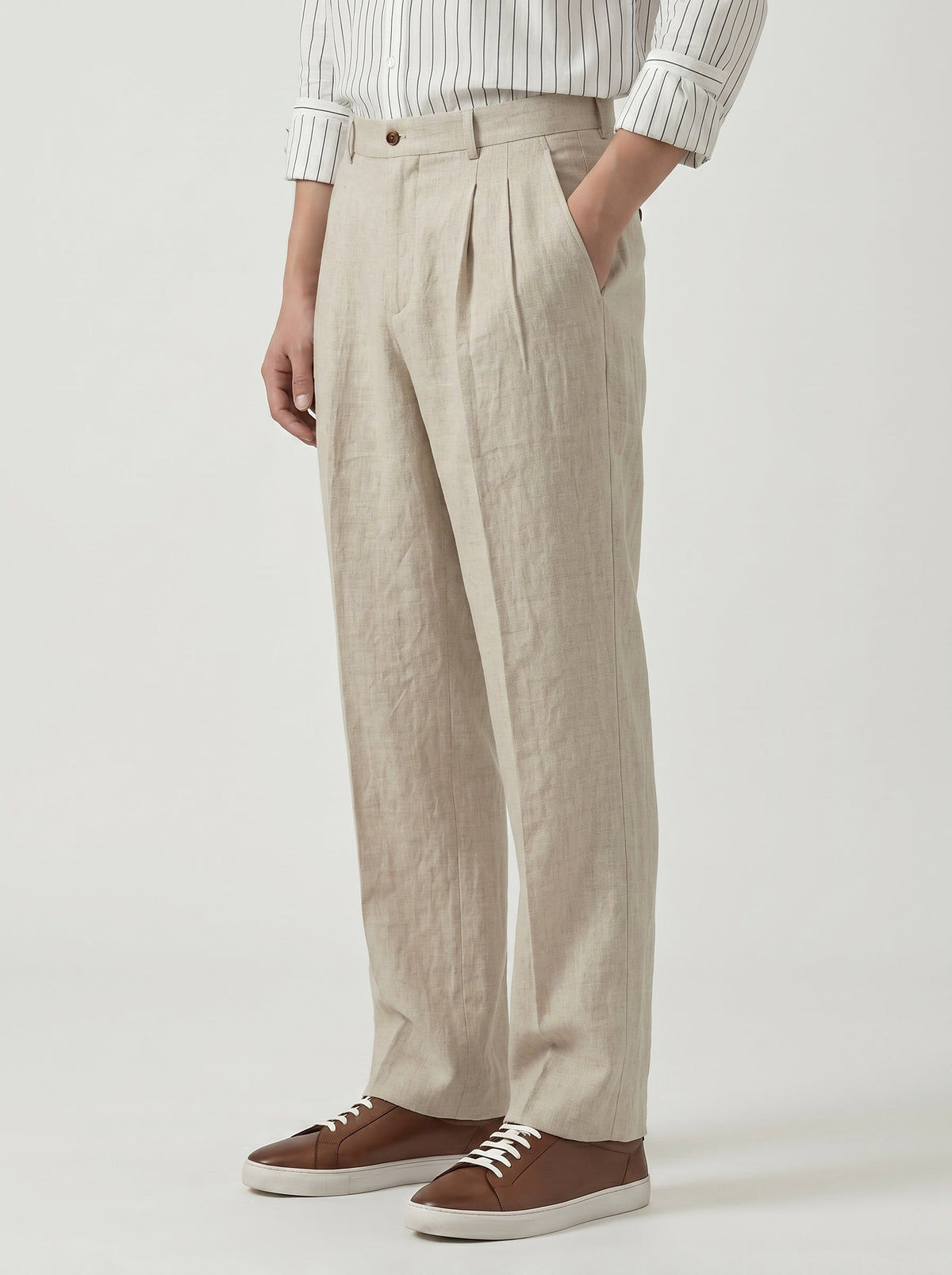 Aurelio Washed Linen Pleated Trousers