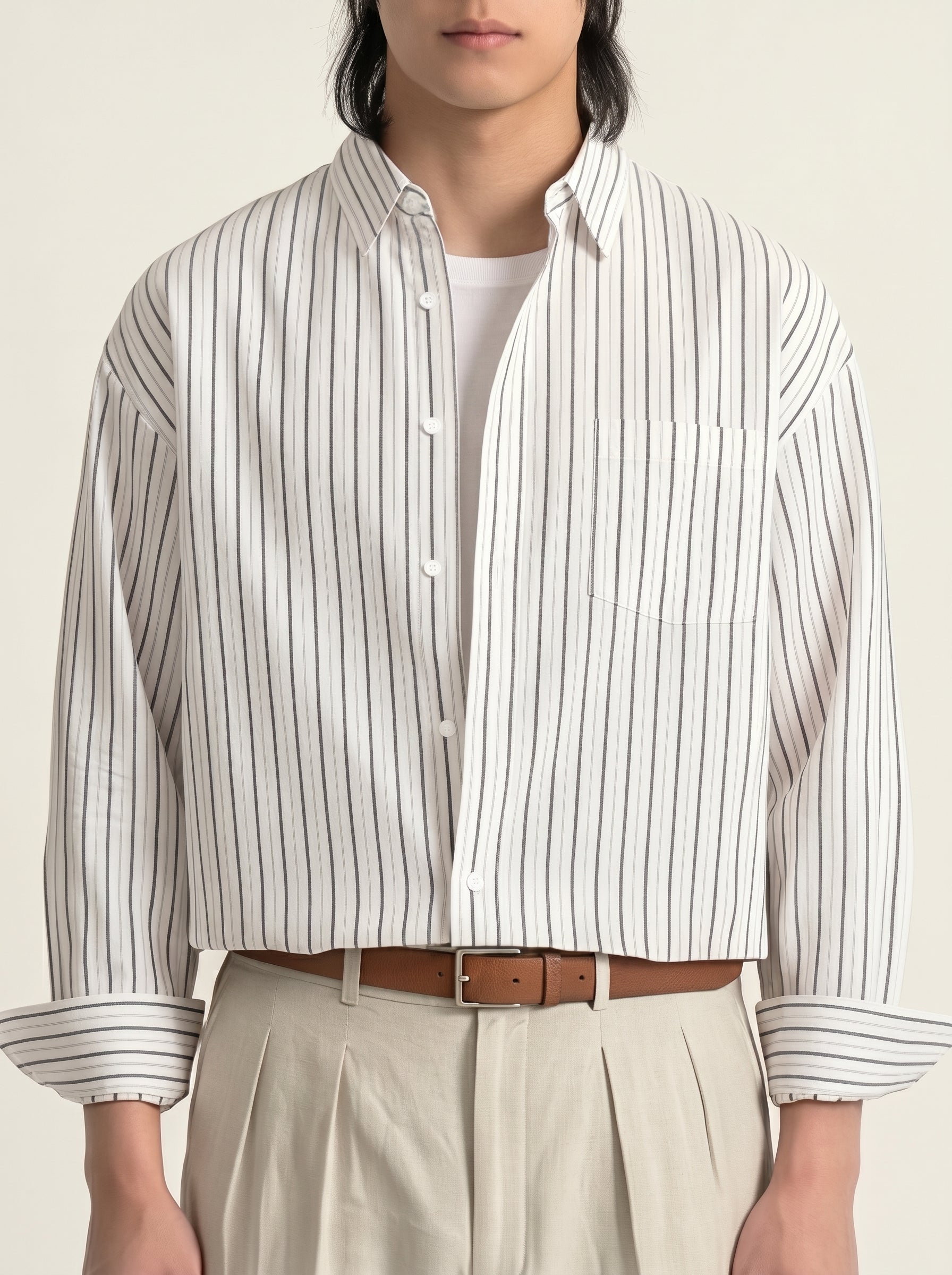 Luca Hidden-Placket Stripe Shirt