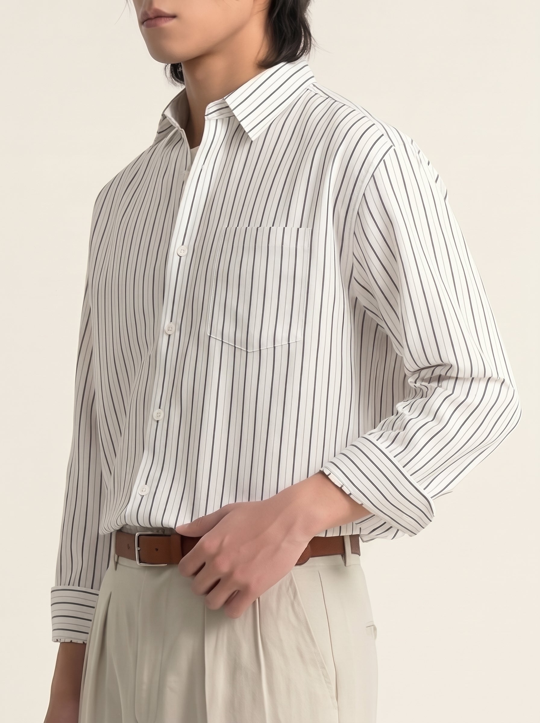 Luca Hidden-Placket Stripe Shirt