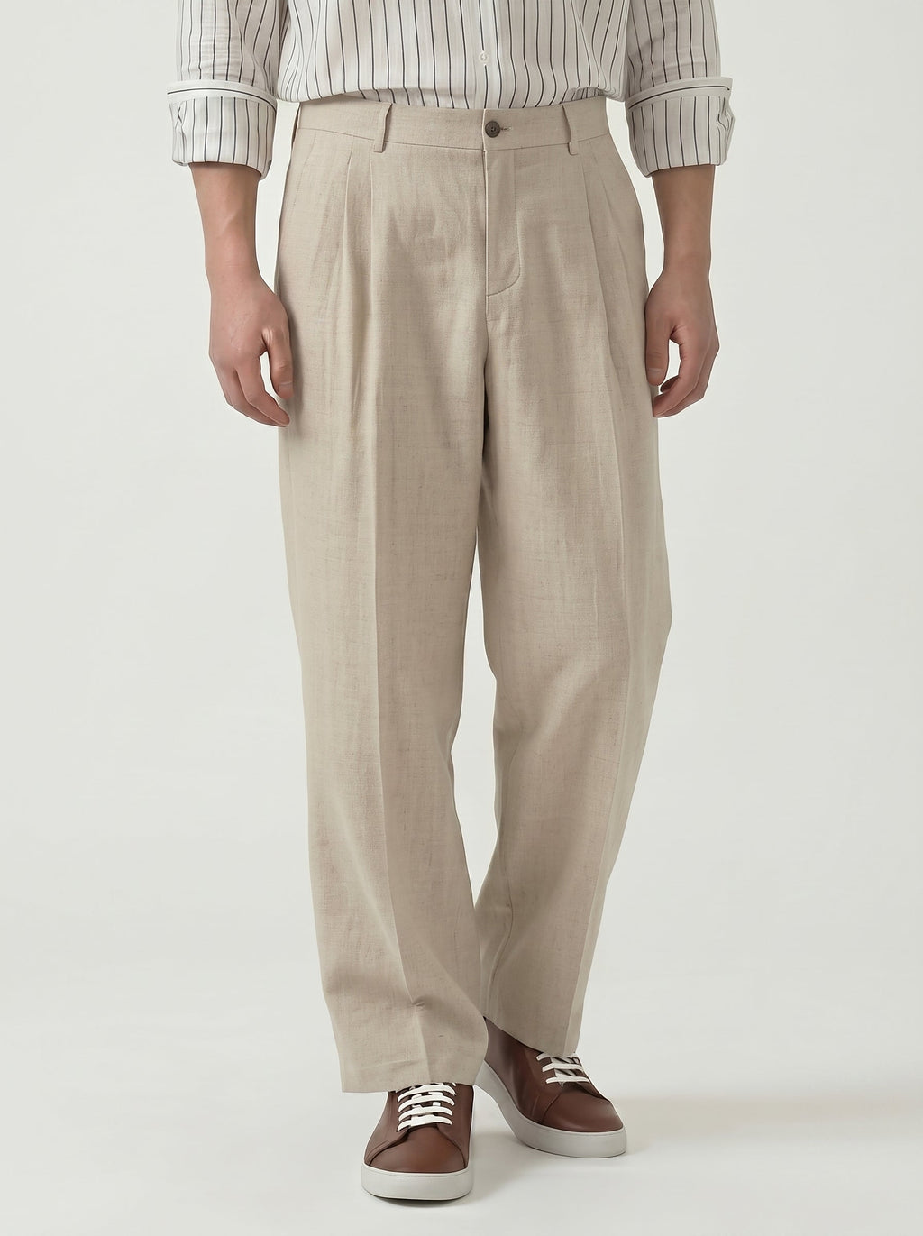Aurelio Washed Linen Pleated Trousers