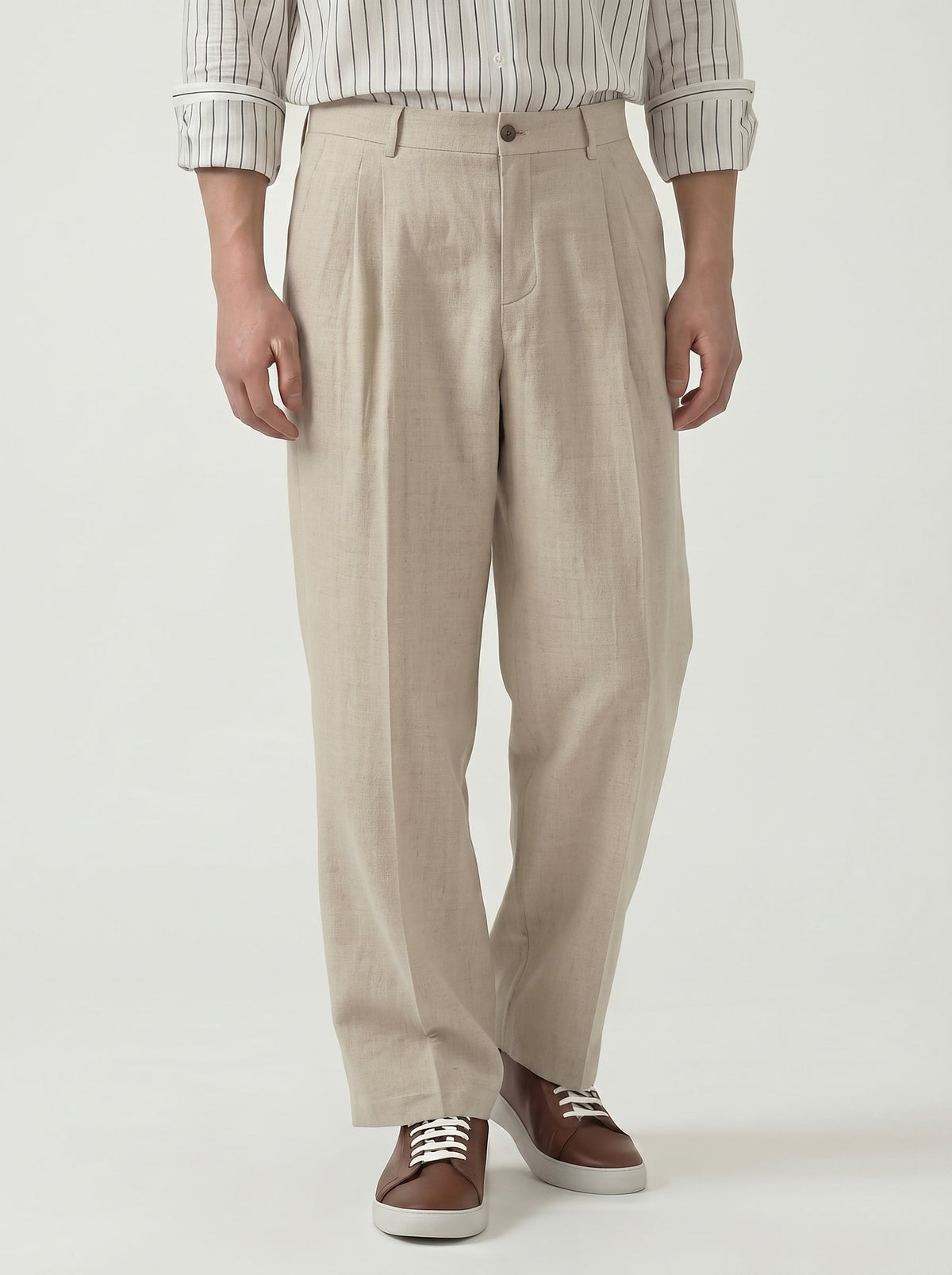 Aurelio Washed Linen Pleated Trousers