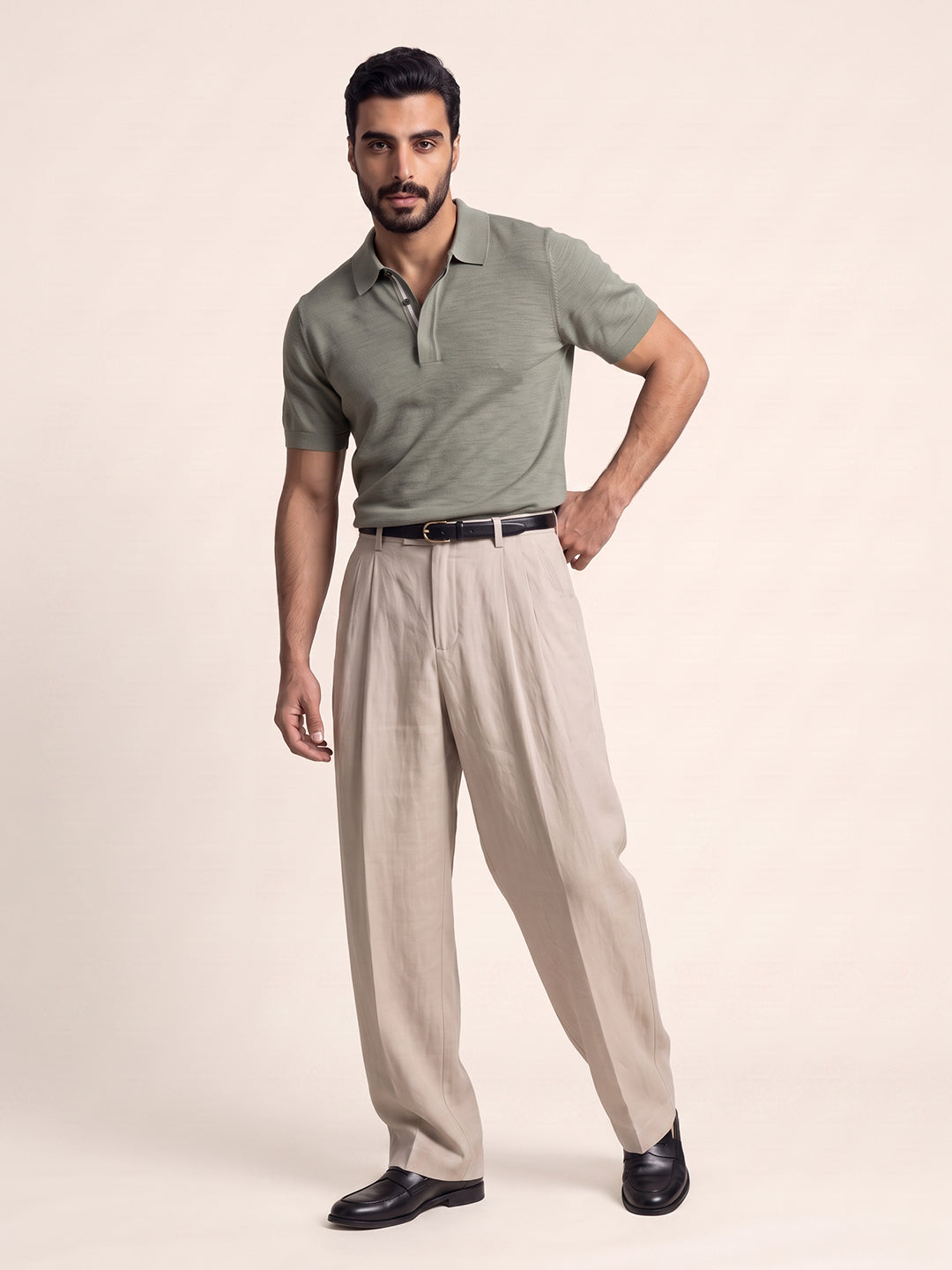 Bastien One-Button Polo (Soft Sage)