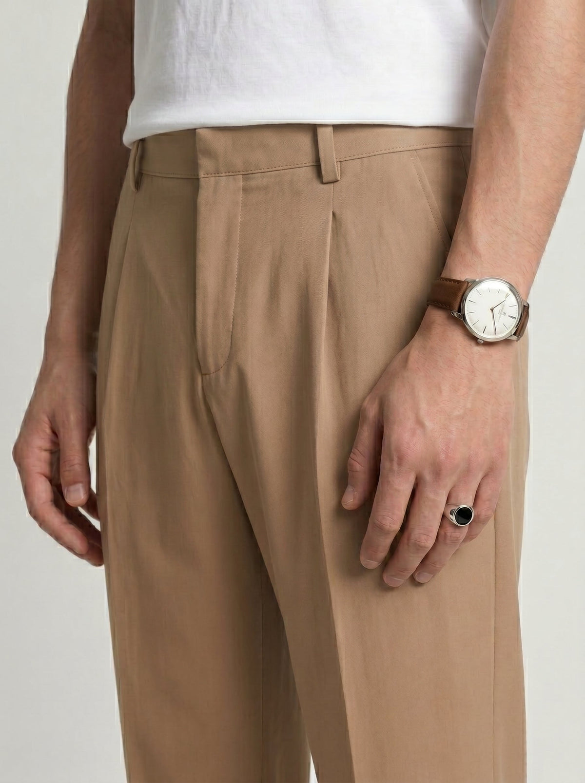 Arden Cotton-Lyocell Tailored Trousers (Sandstone)