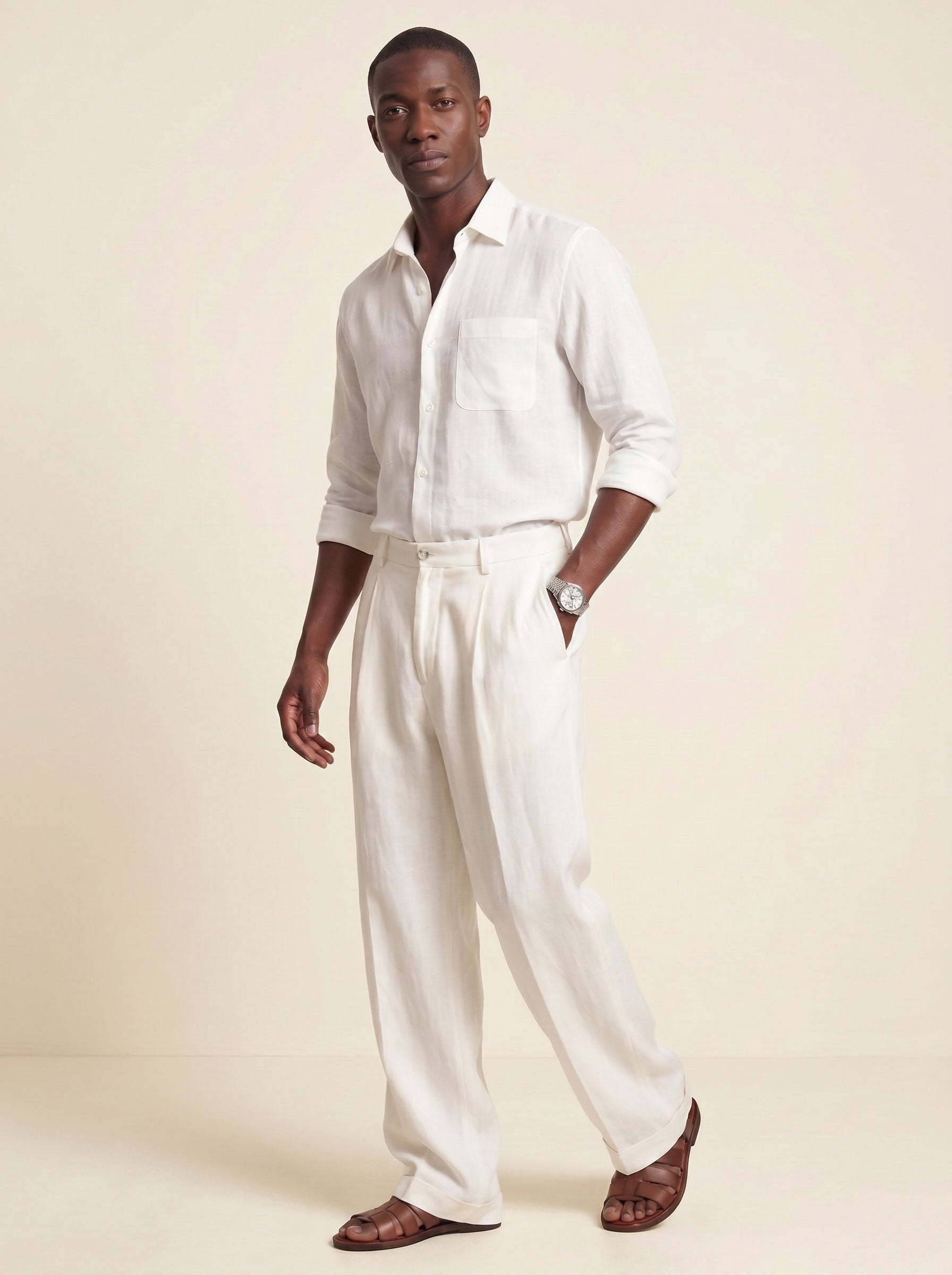 Alessio Linen-Viscose Pleated Trousers