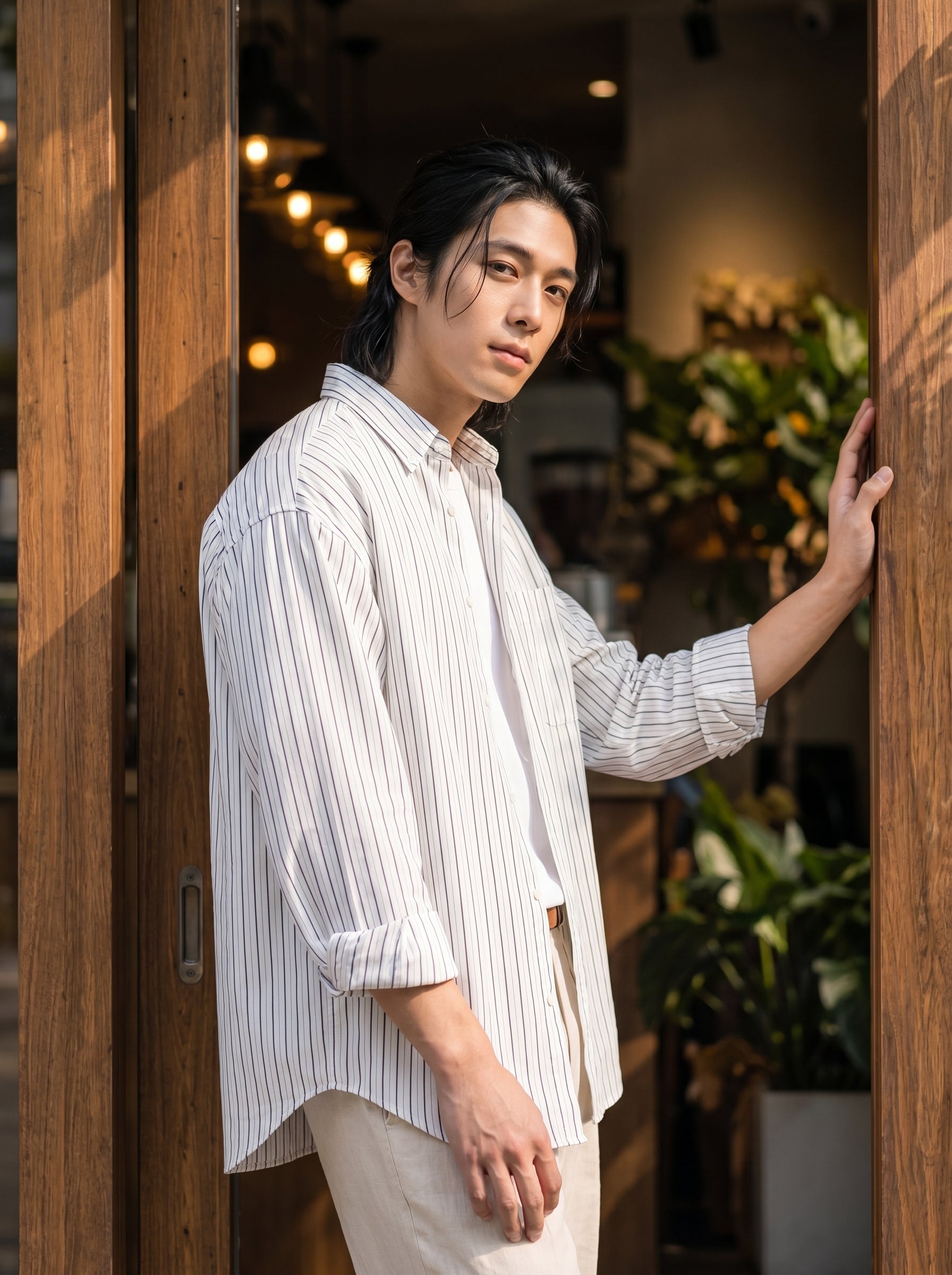 Luca Hidden-Placket Stripe Shirt