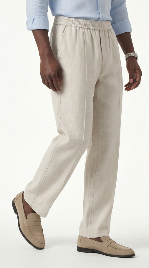 Lorenzo Linen-Cotton Drawstring Trousers