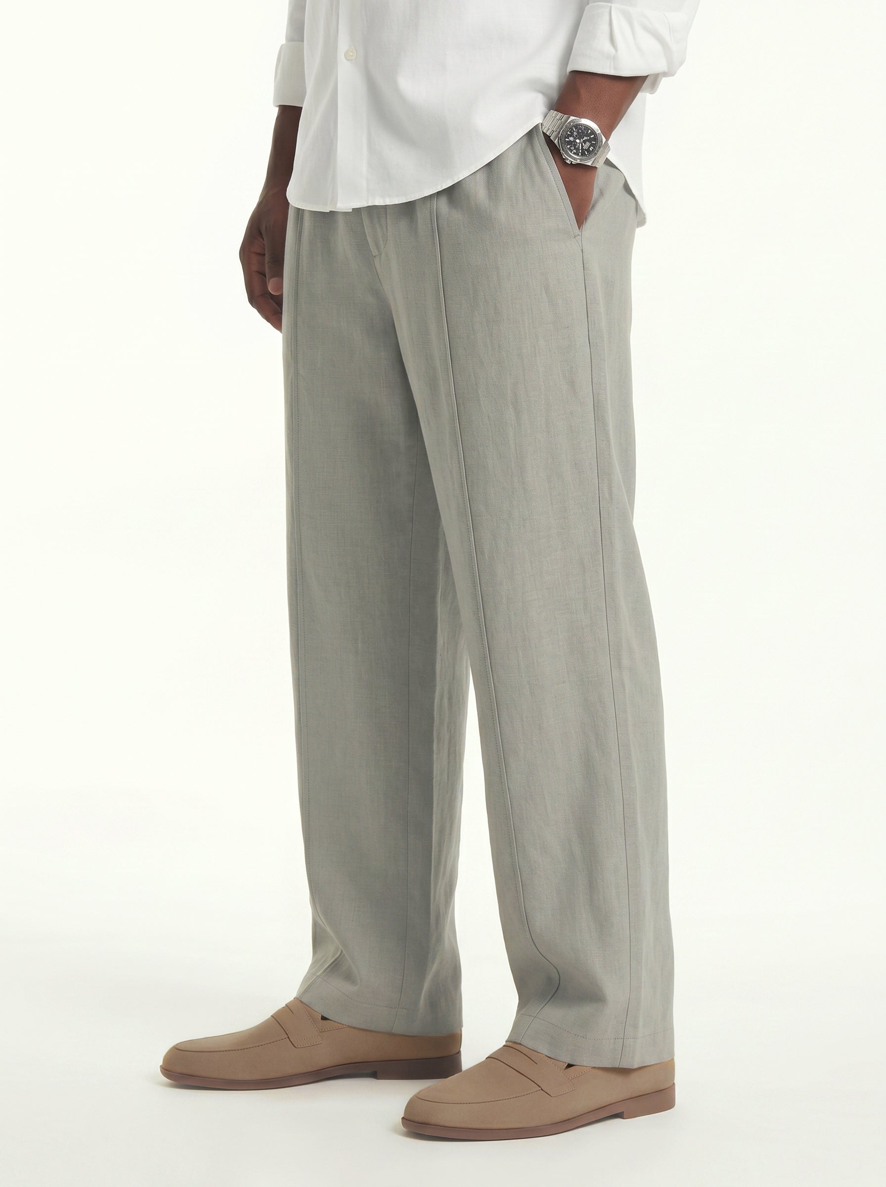 Lorenzo Linen-Cotton Drawstring Trousers