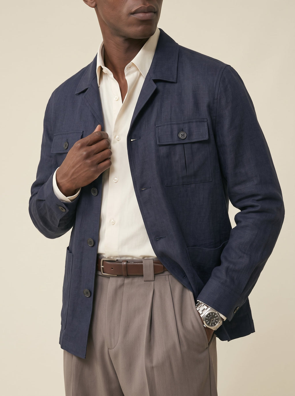 Adrien Silk-Linen Safari Jacket