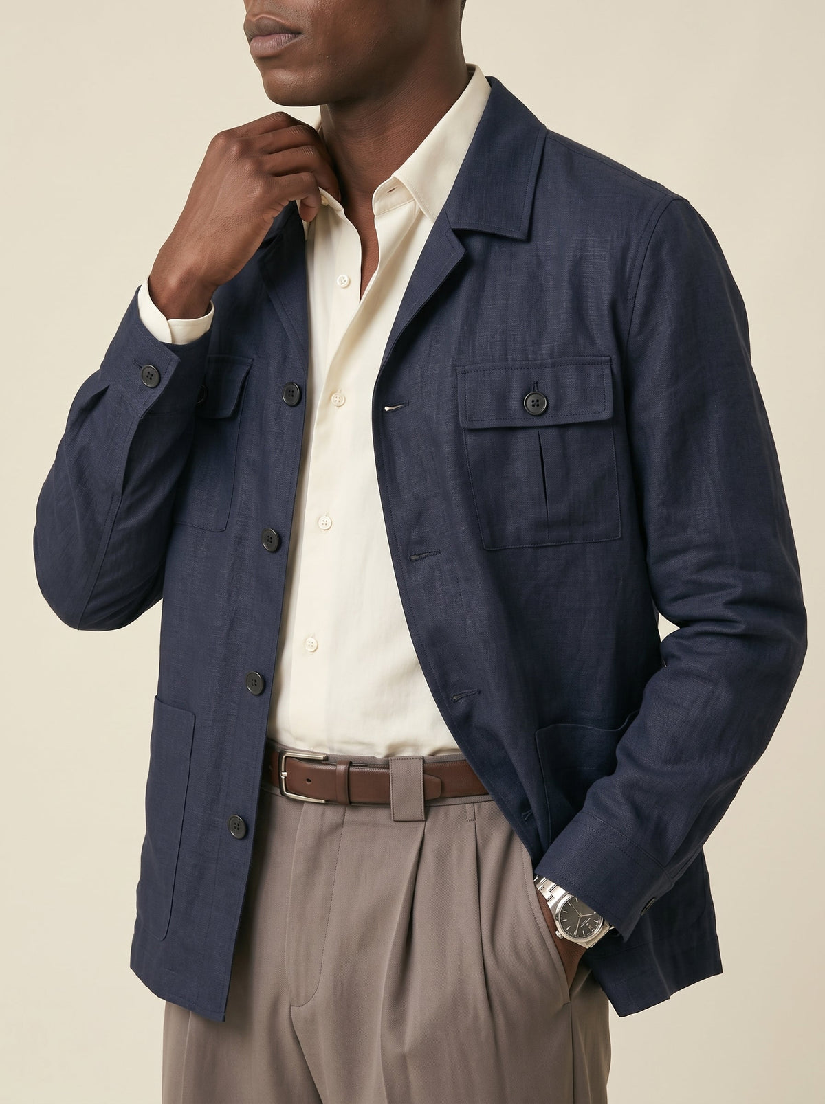 Adrien Silk-Linen Safari Jacket
