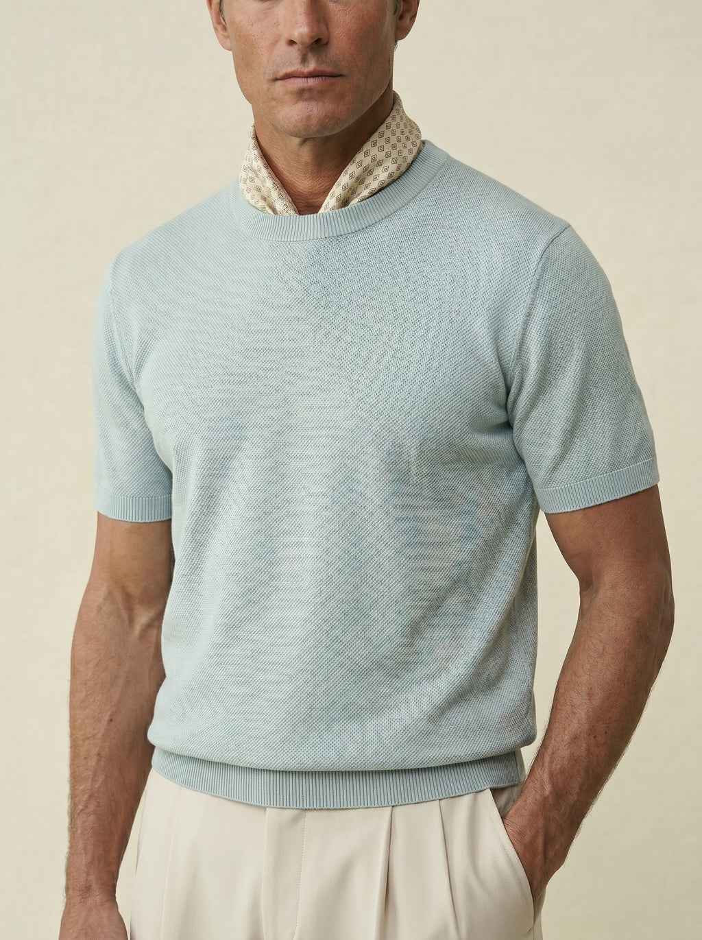Luca Silk-Cotton Knit Tee (Sea Mist)