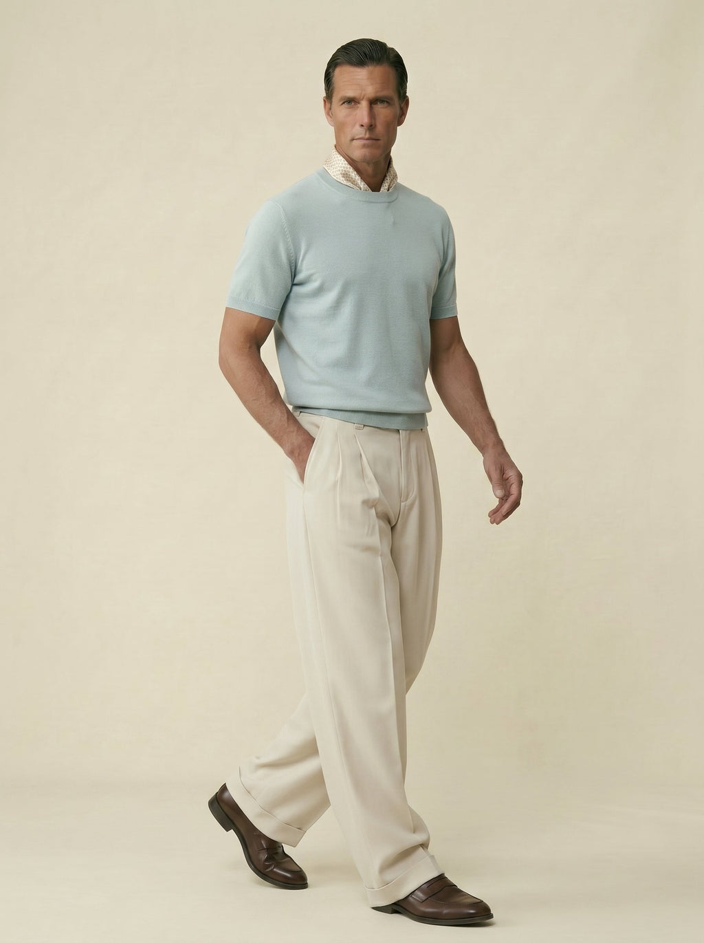 Luca Silk-Cotton Knit Tee (Sea Mist)